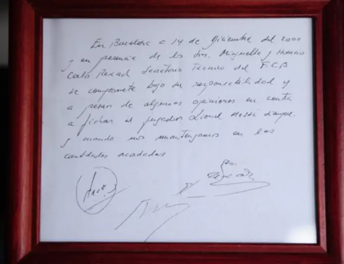 Lionel Messi's First Barcelona Contract Napkin Sold For More Than 750,000 Pounds